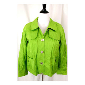 Jacket Blazer Womens Size L Green Pocket Button Up